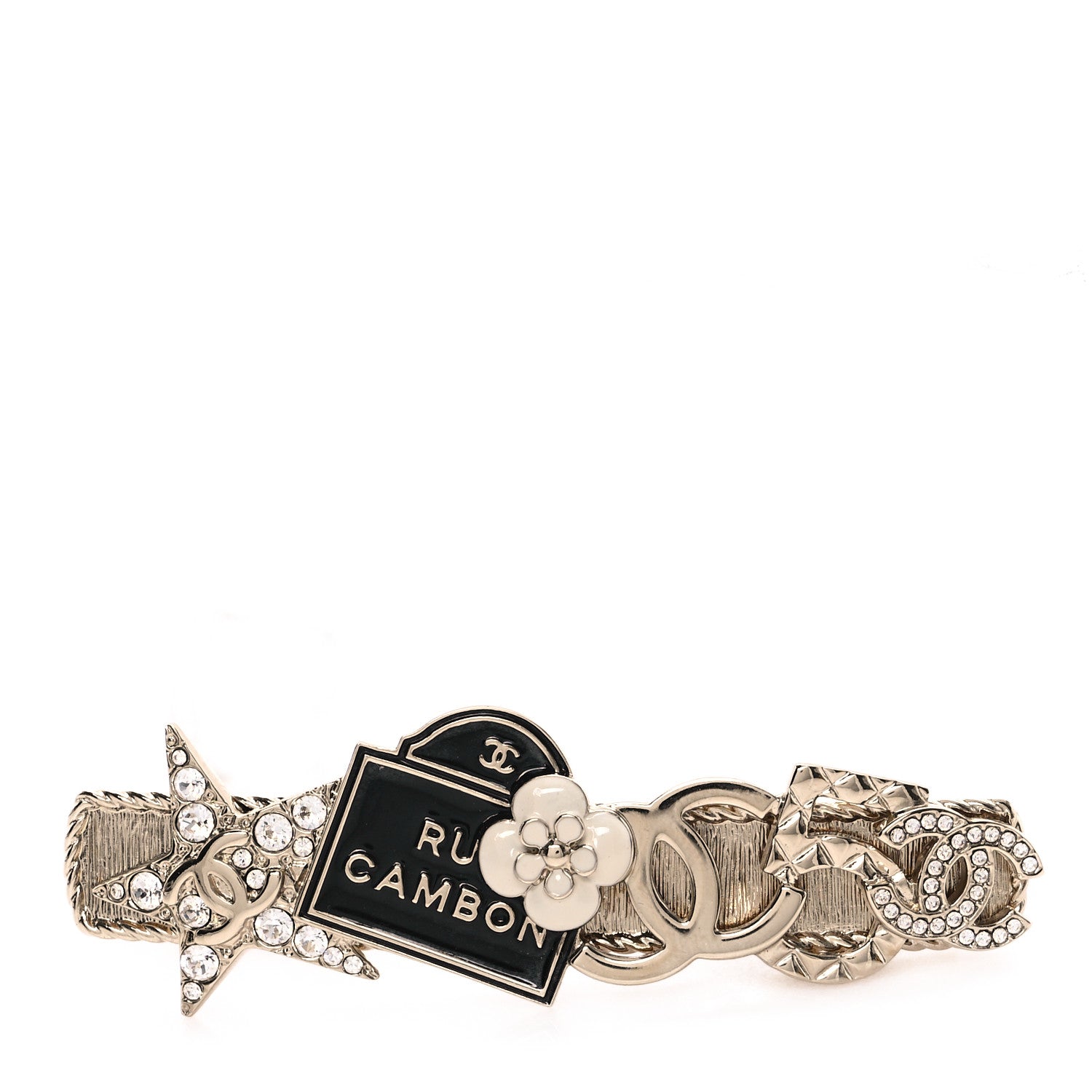 Chanel Metal Crystal CC Rue Cambon Hair Clip Gold Pearly White 1 of 4