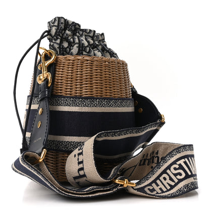 Christian Dior Wicker Oblique Drawstring Bucket Bag Blue 3 of 9