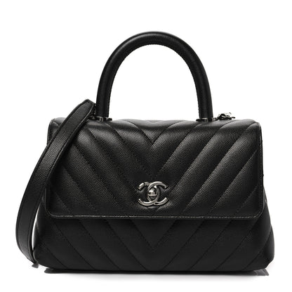 Chanel Caviar Chevron Quilted Mini Coco Handle Flap Black 1 of 8
