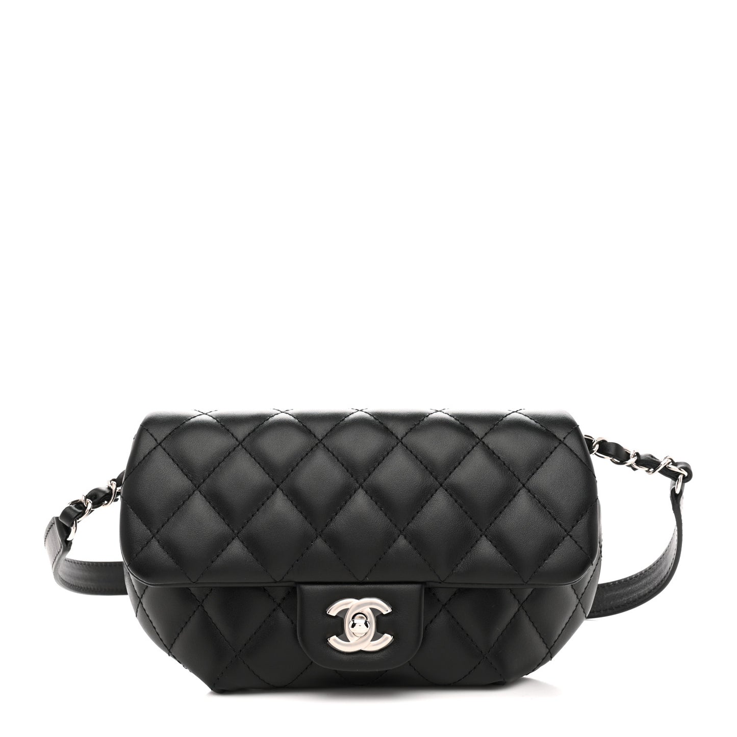 Calfskin Quilted CC Uniform Flap Belt Bag Black