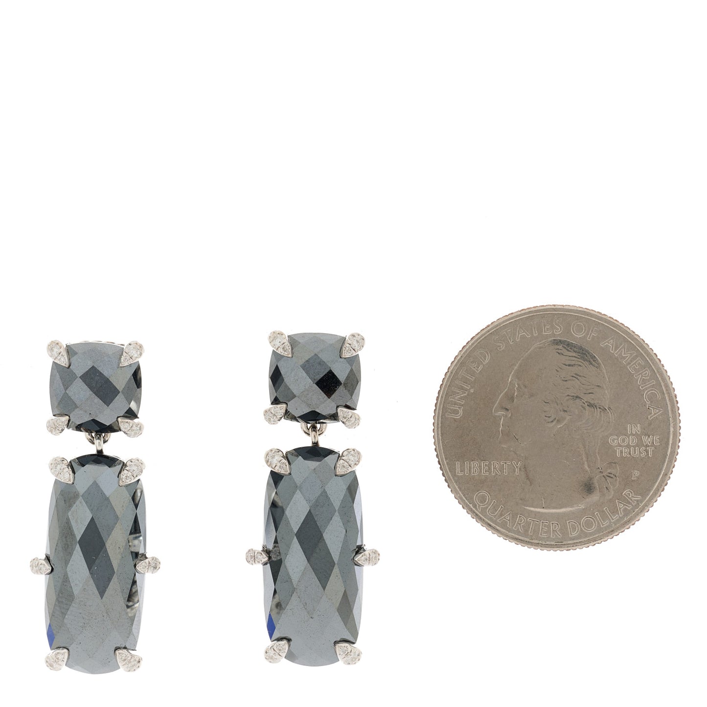 Sterling Silver Diamond Hematite Elongated Drop Earrings