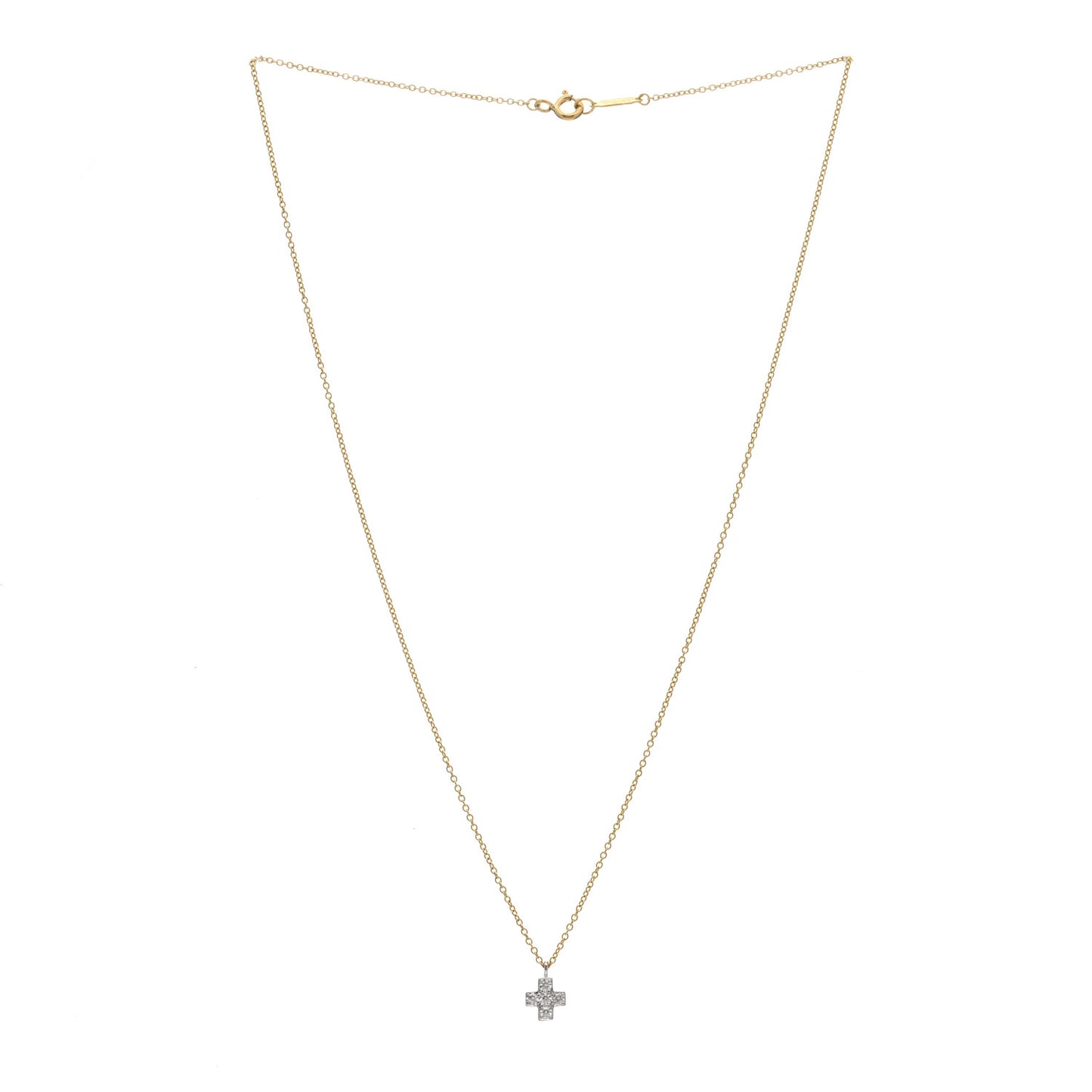 18K Yellow Gold Platinum Diamond Cruciform Cross Pendant Necklace