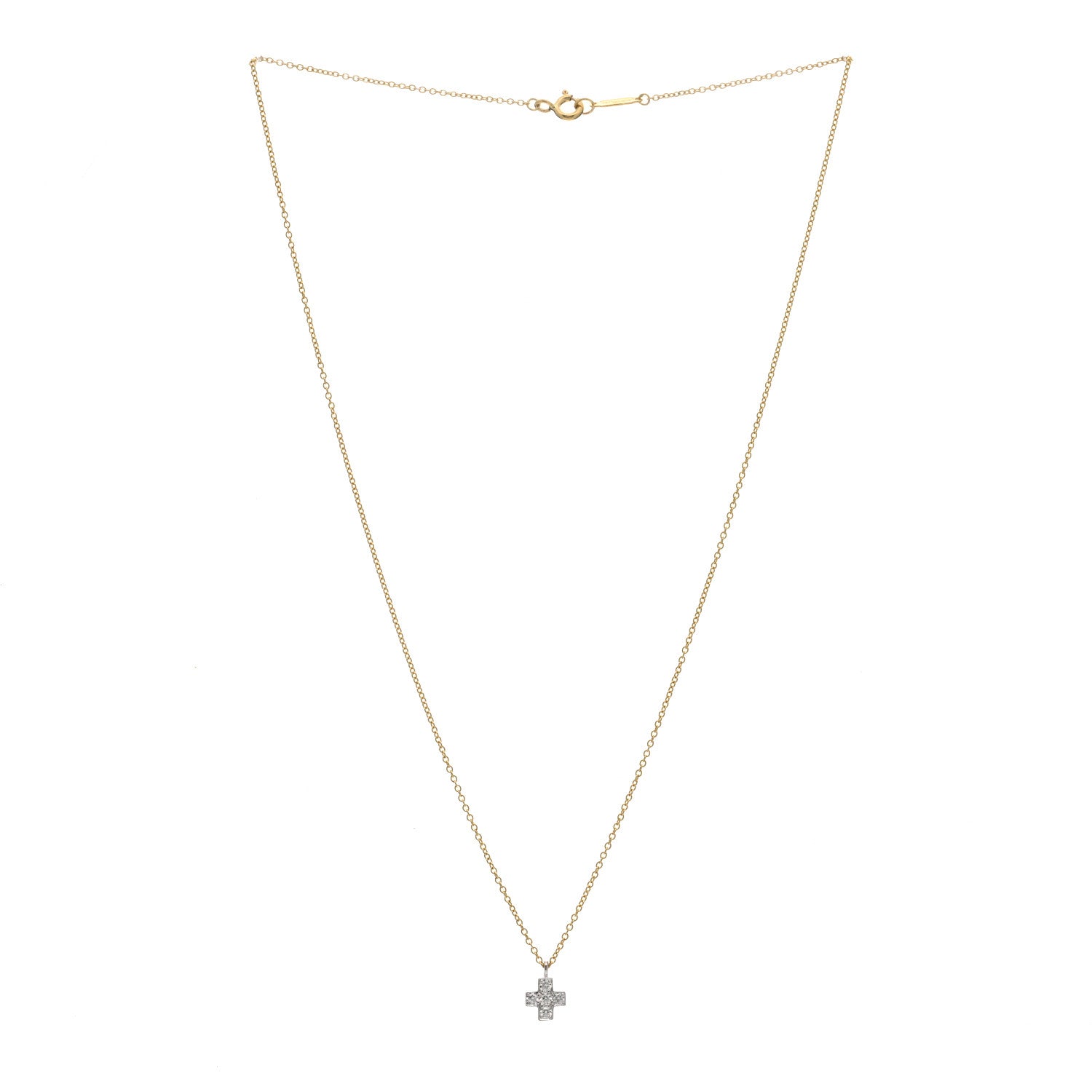 Tiffany 18K Yellow Gold Platinum Diamond Cruciform Cross Pendant Necklace 3 of 5