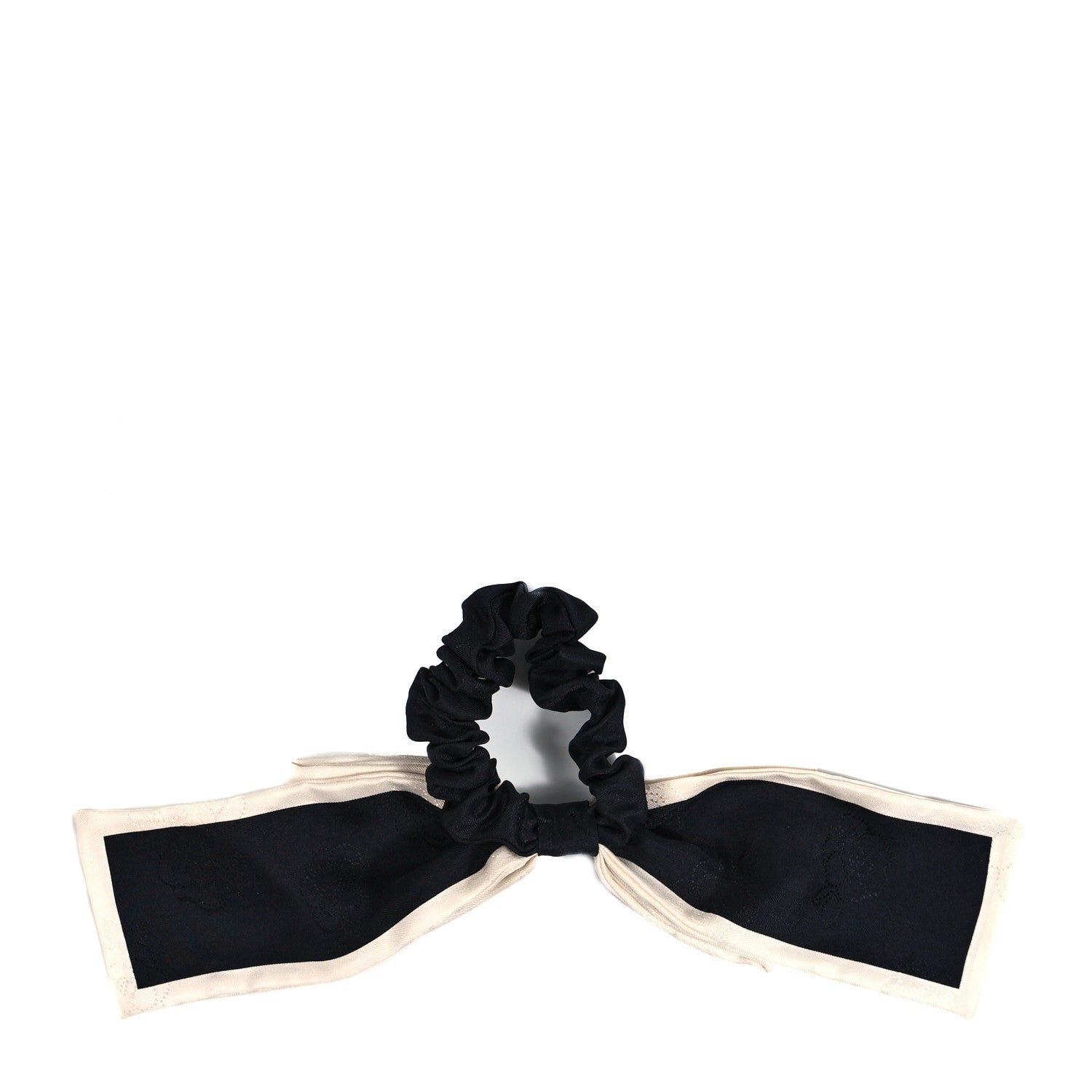 Chanel Silk Hair Tie Black Ivory 2 of 3