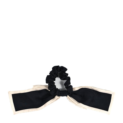 Chanel Silk Hair Tie Black Ivory 2 of 3