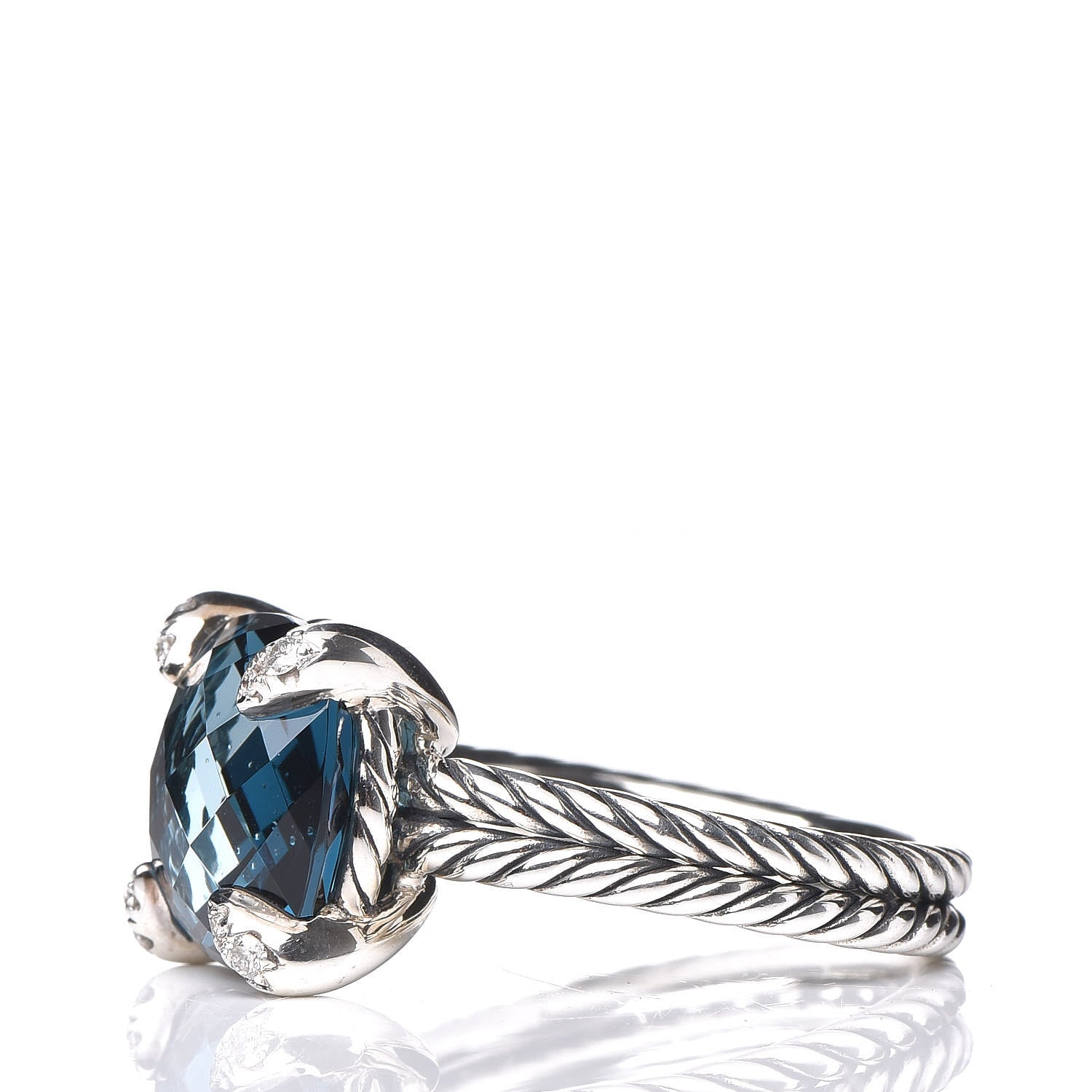 David Yurman Sterling Silver Diamond Hampton Blue Topaz 11mm Chatelaine Ring 52 6 3 of 5