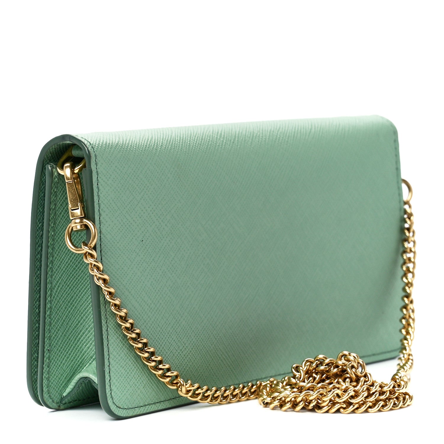 Prada Saffiano Metal Chain Wallet Acquamarina 3 of 11