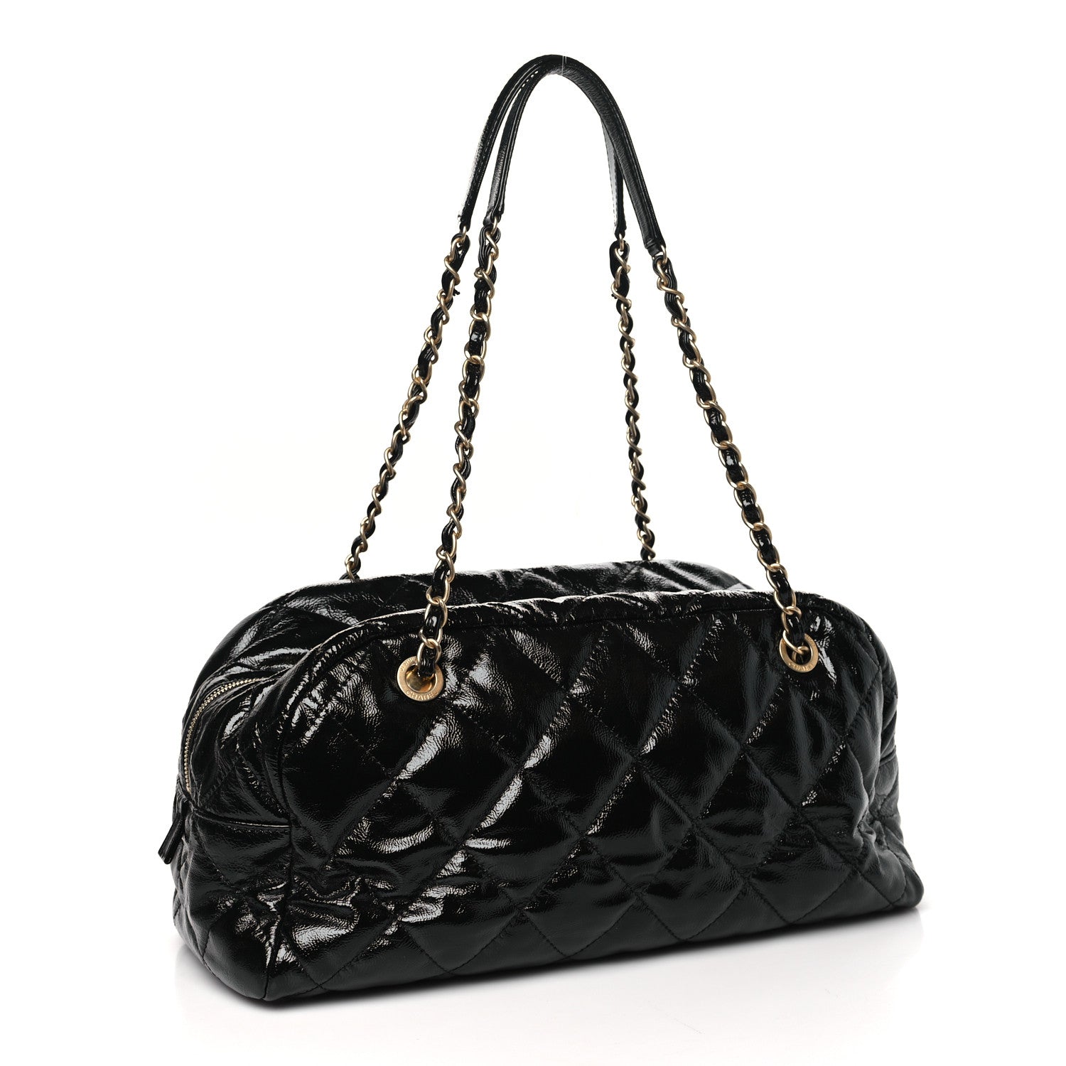 Chanel Shiny Aged Calfskin Quilted Medium Bowler Bag Black 3 of 10