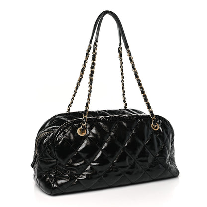 Chanel Shiny Aged Calfskin Quilted Medium Bowler Bag Black 3 of 10