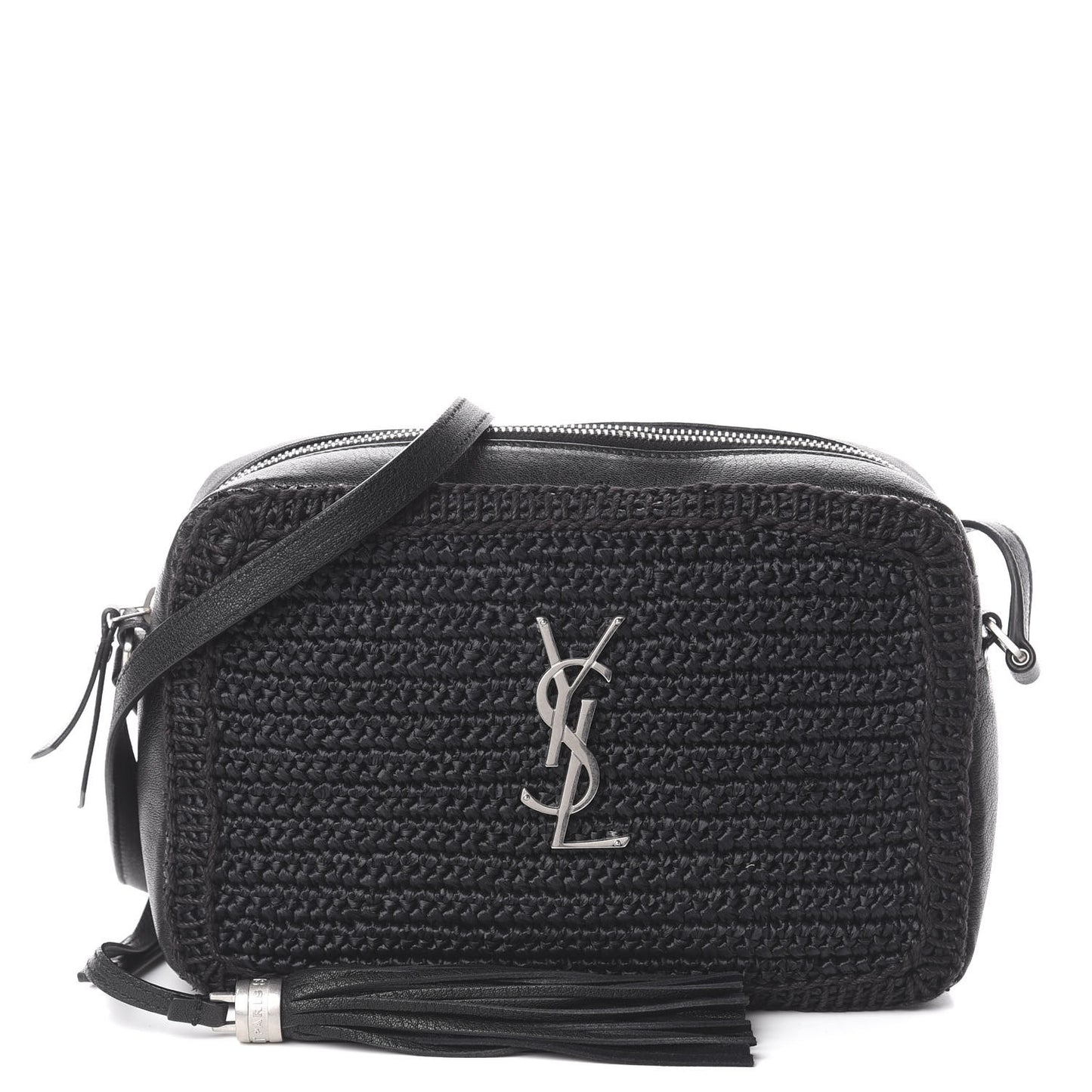Raffia Calfskin Monogram Lou Camera Bag Black