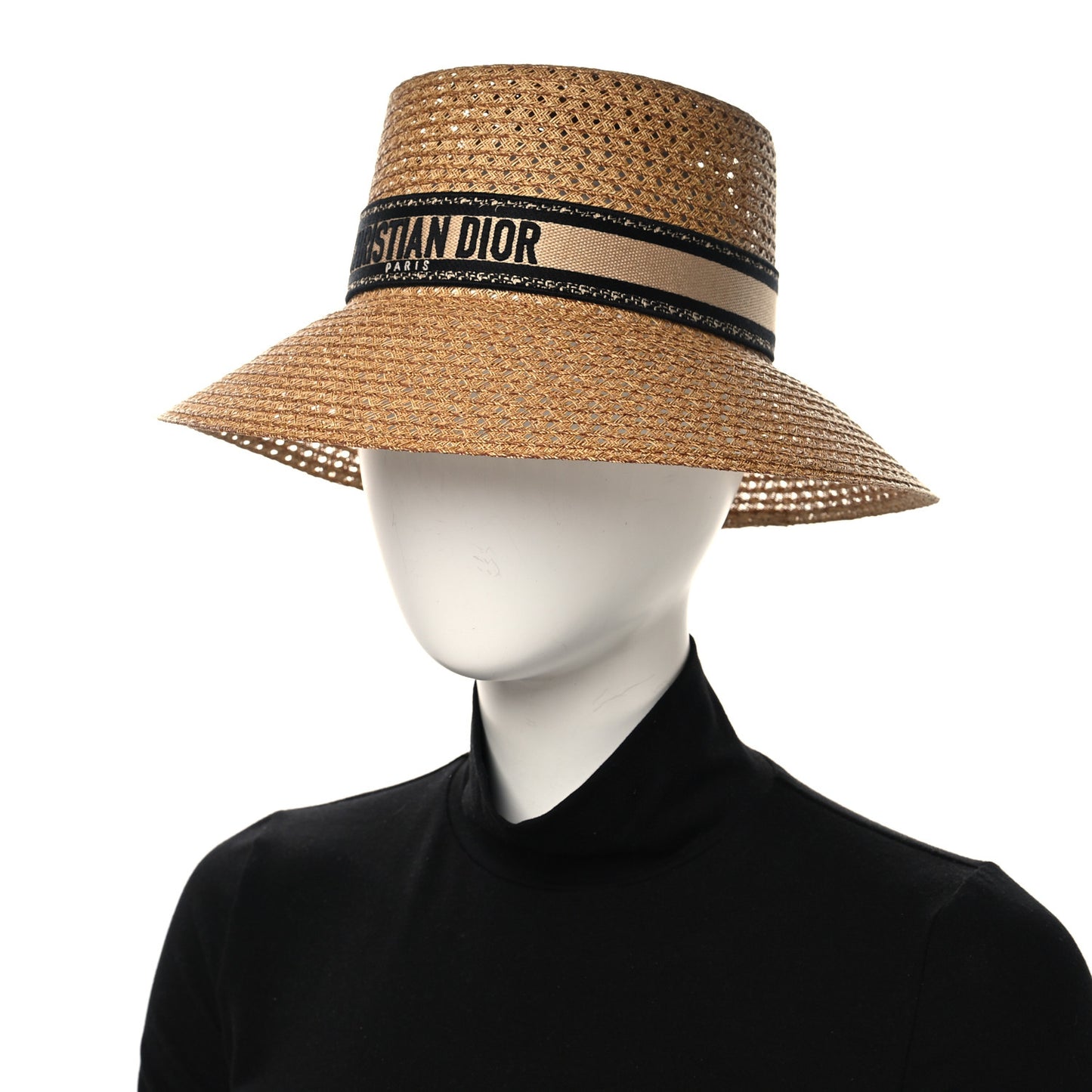 Straw Embroidered D-Bobby Large Brim Hat 56 Natural