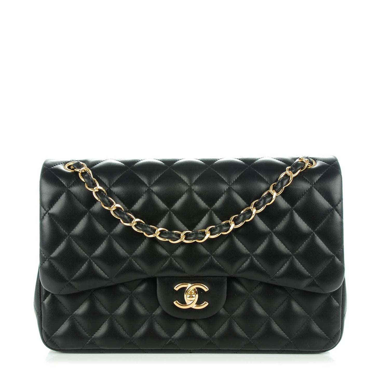 Lambskin Quilted Jumbo Double Flap Black