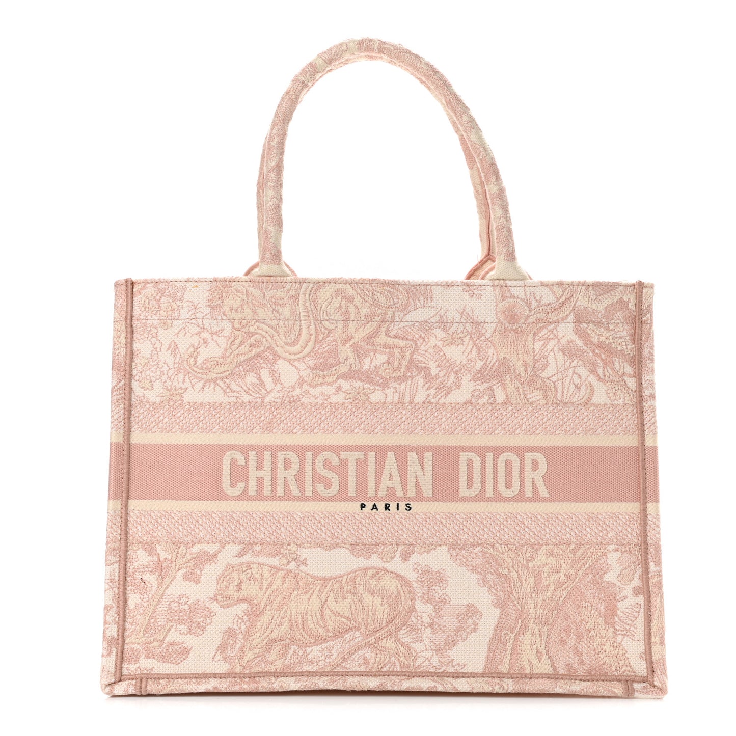 Canvas Toile De Jouy Embroidered Medium Book Tote Pink