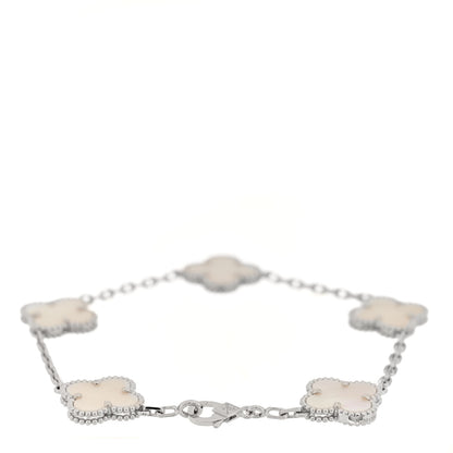 Van Cleef & Arpels 18K White Gold Mother of Pearl 5 Motifs Vintage Alhambra Bracelet 2 of 4