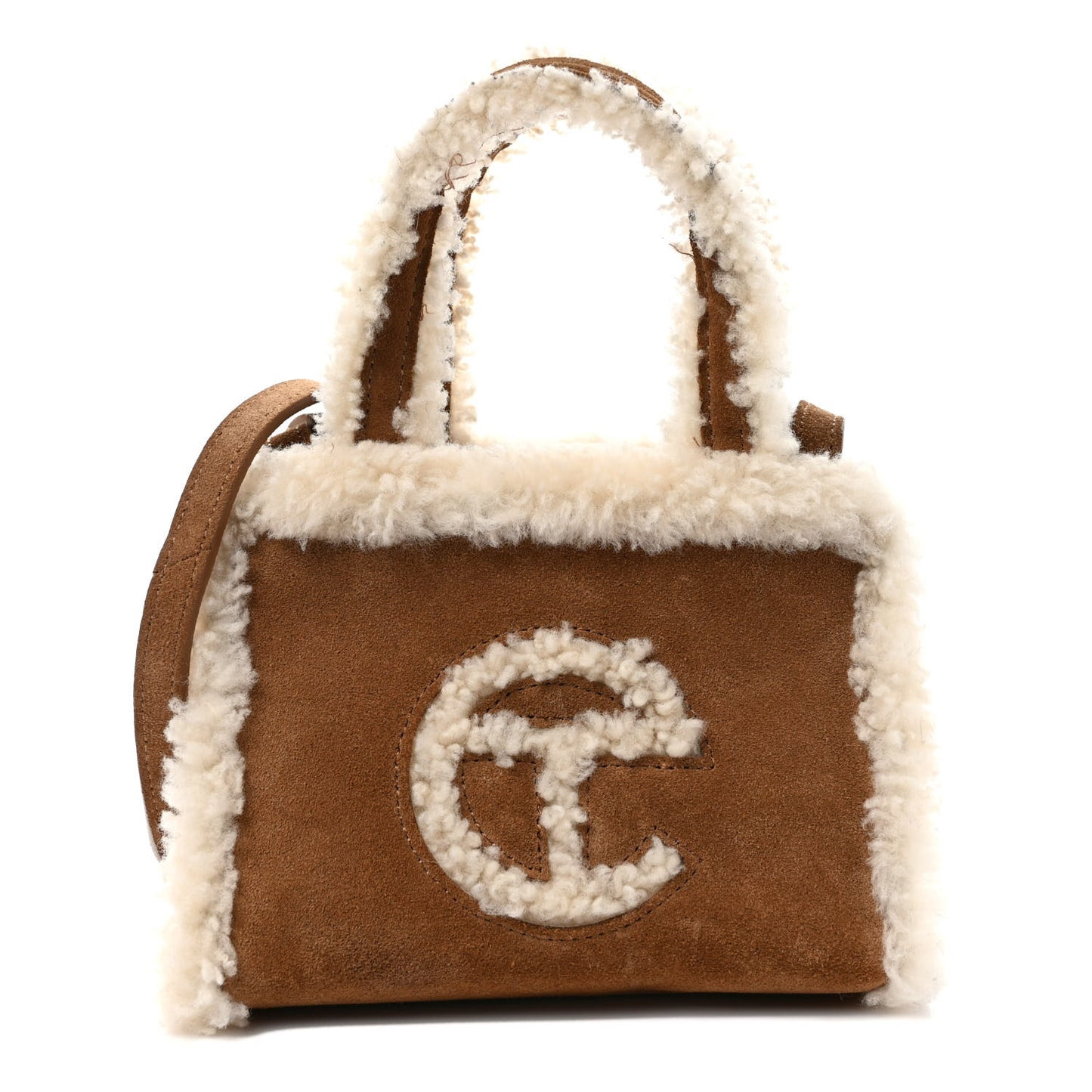 X UGG Suede Shearling Small Shopping Bag Chestnut