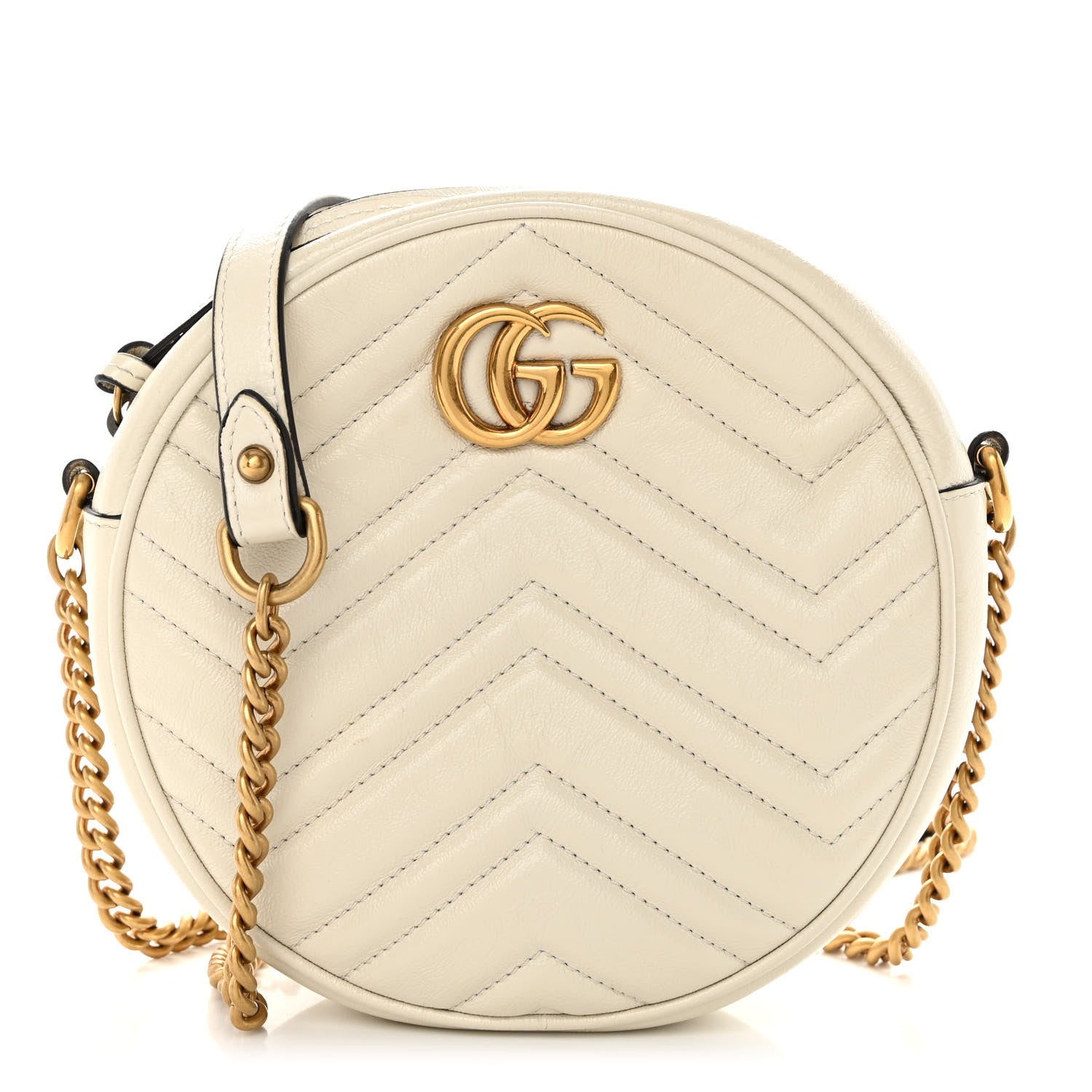 Gucci Calfskin Matelasse Mini GG Marmont Round Shoulder Bag White 1 of 11