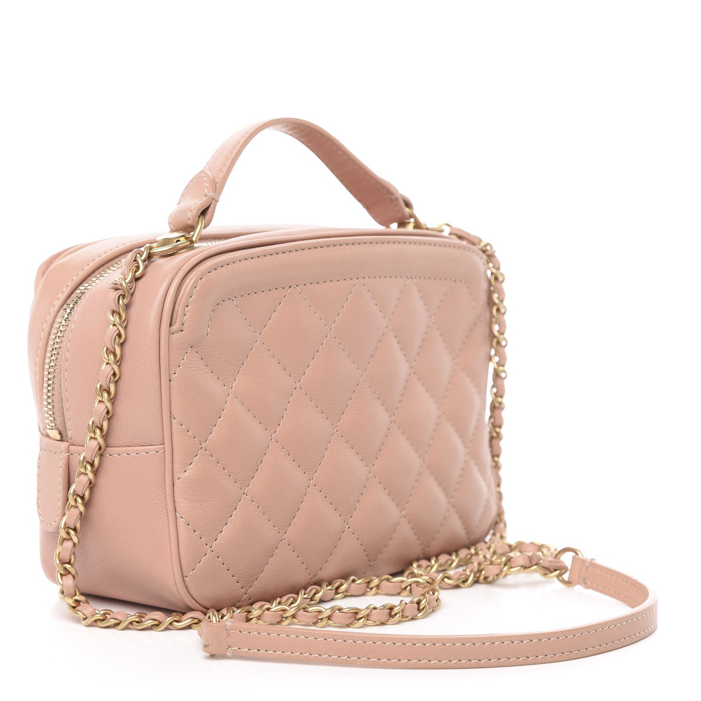 Calfskin Quilted CC Small Vanity Case Dark Beige