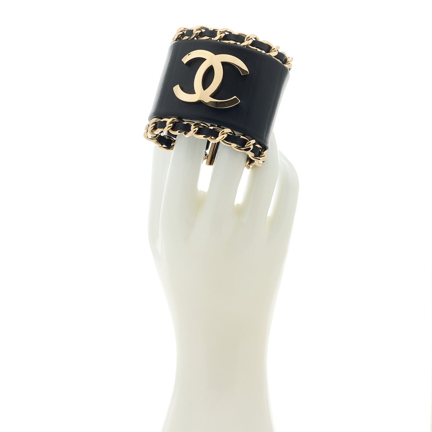 Lambskin Chain CC Cuff Black Gold