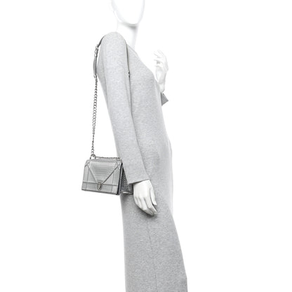 Christian Dior Metallic Patent Micro-Cannage Small Diorama Flap Bag Silver 2 of 11