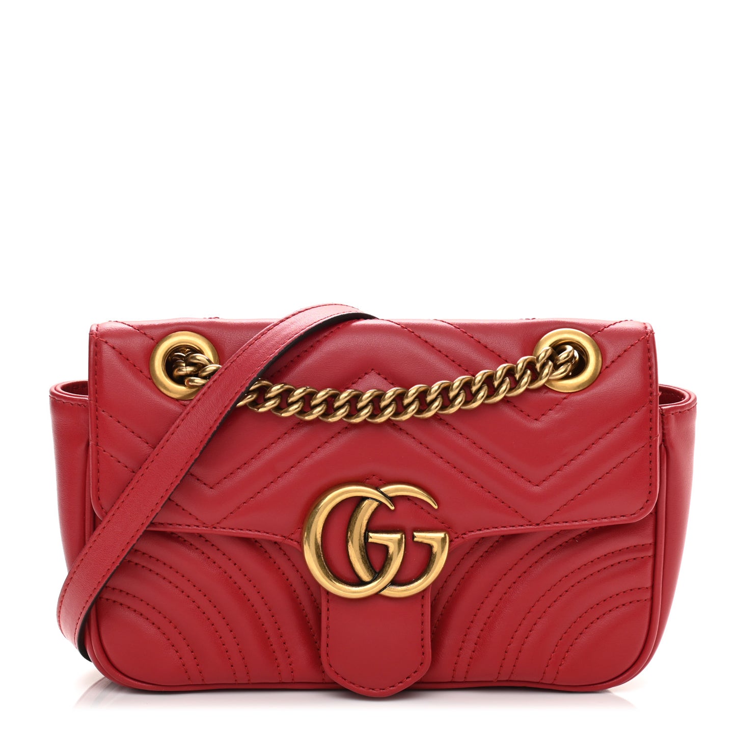 Calfskin Matelasse Mini GG Marmont Shoulder Bag Hibiscus Red
