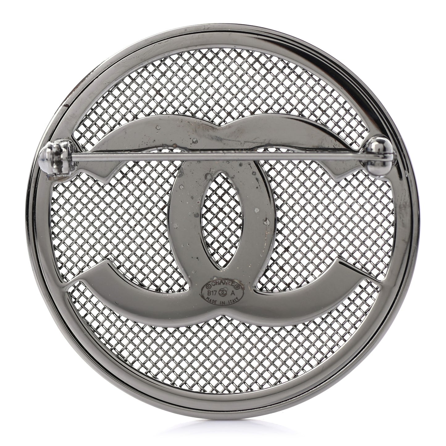 Mesh Circle CC Brooch Silver