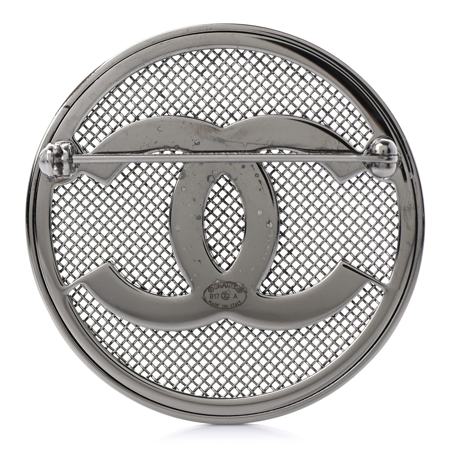 Chanel Mesh Circle CC Brooch Silver 3 of 5