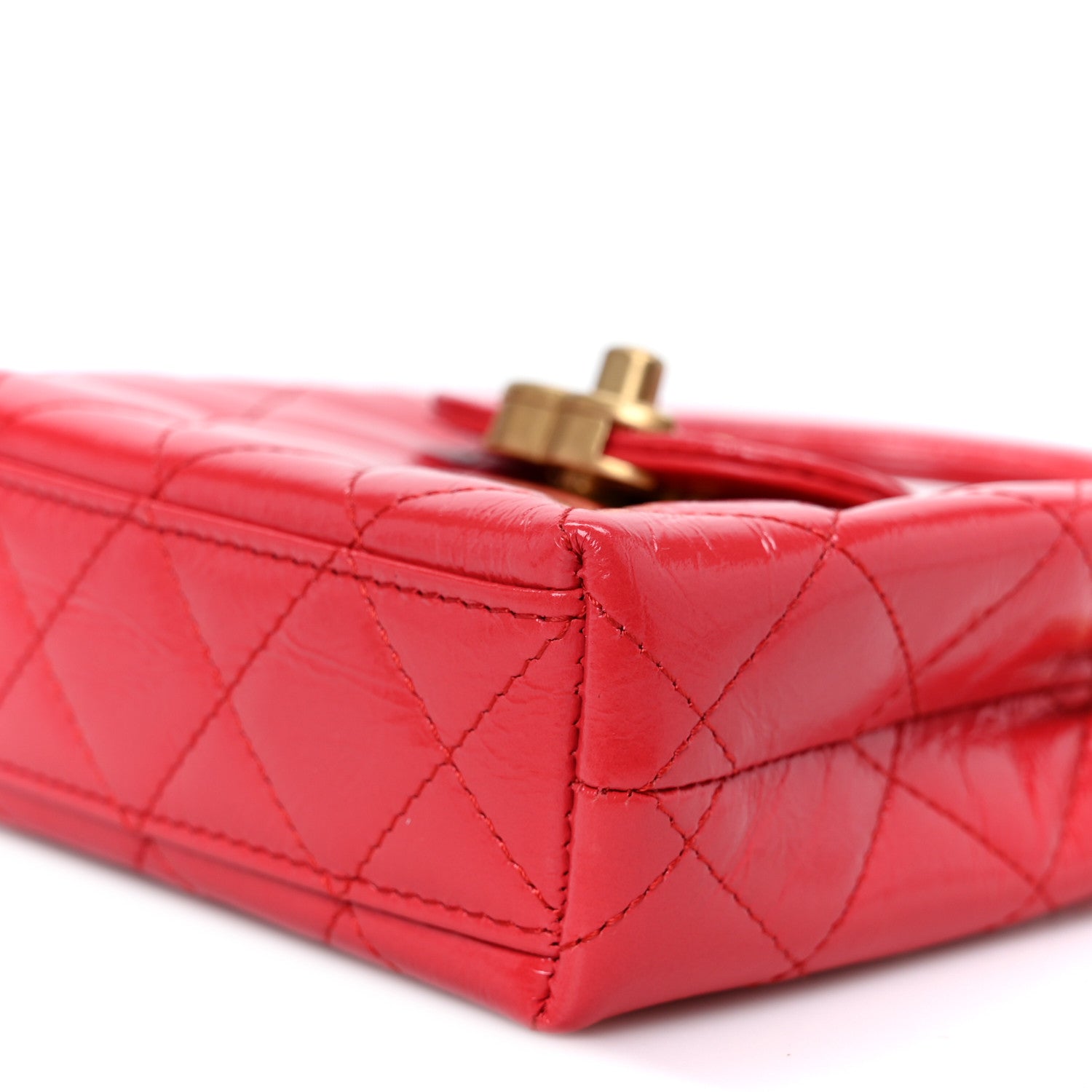 Chanel Shiny Aged Calfskin Quilted Mini Nano Kelly Shopper Red 9 of 10