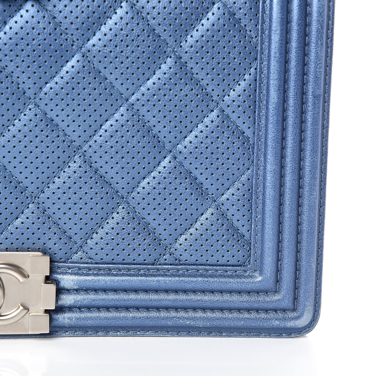 Metallic Lambskin Perforated New Medium Boy Flap Blue