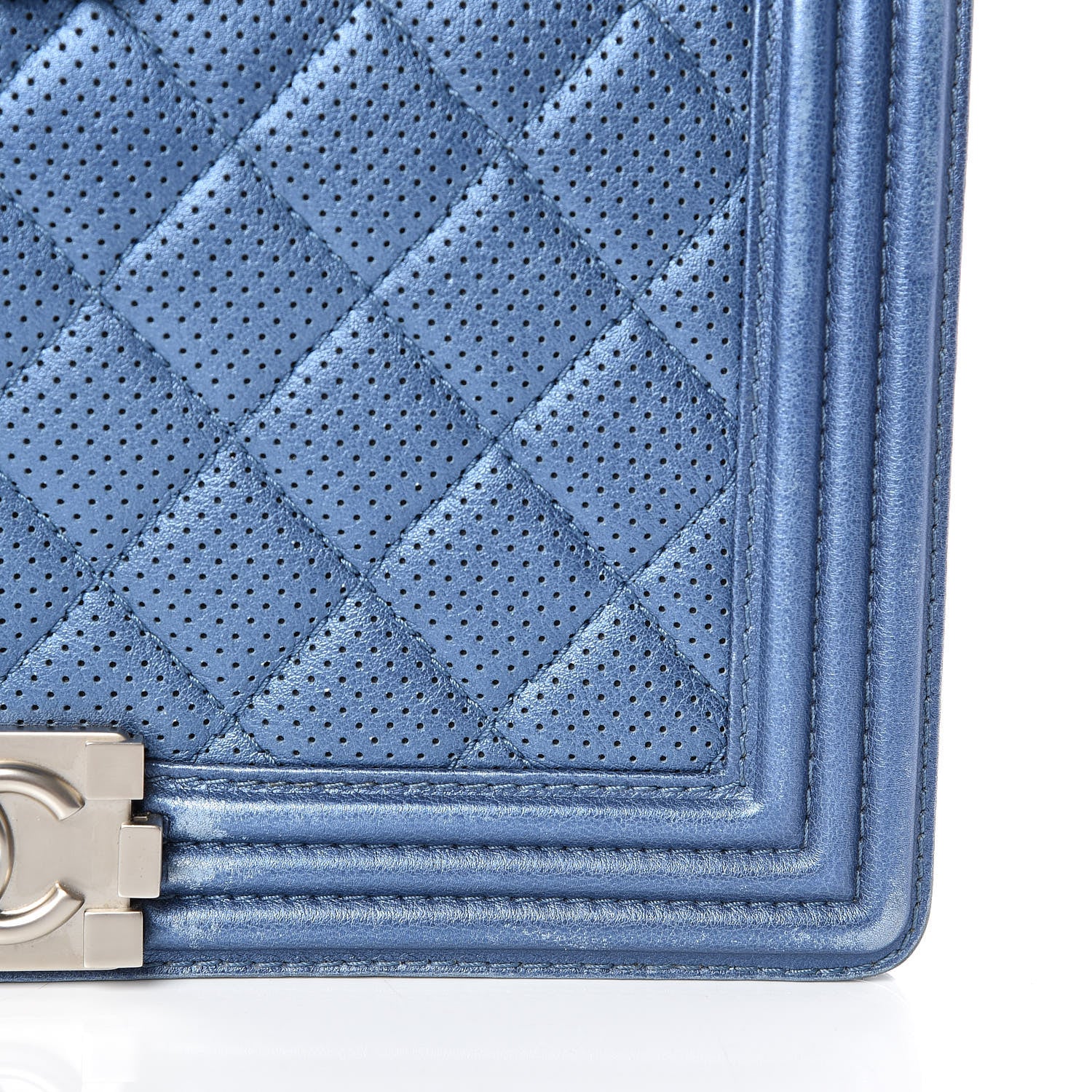 Chanel Metallic Lambskin Perforated New Medium Boy Flap Blue 9 of 20