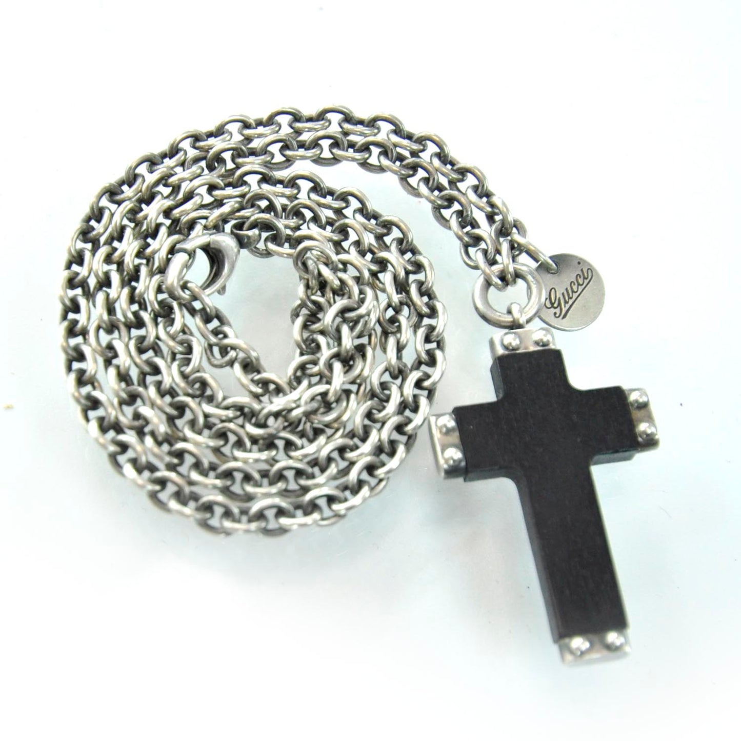 Mens Wooden Cross Necklace Silver