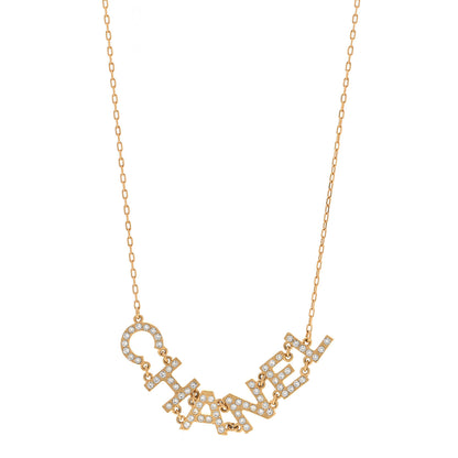 Chanel Metal Crystal 90's Icon Logo Necklace Gold 1 of 7