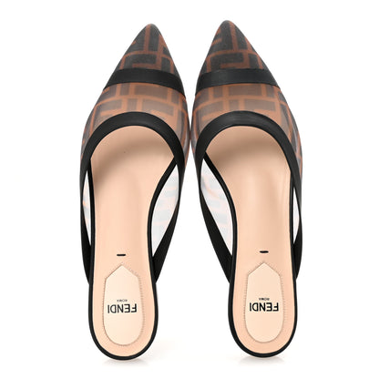 Fendi Technical Mesh Vitello FF Colibri Flat Mules 36 Tobacco Moro Black 2 of 8