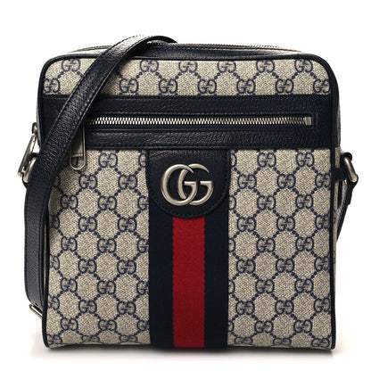Gucci GG Supreme Monogram Textured Dollar Calfskin Web Small Ophidia Messenger Bag Beige Blue 1 of 12