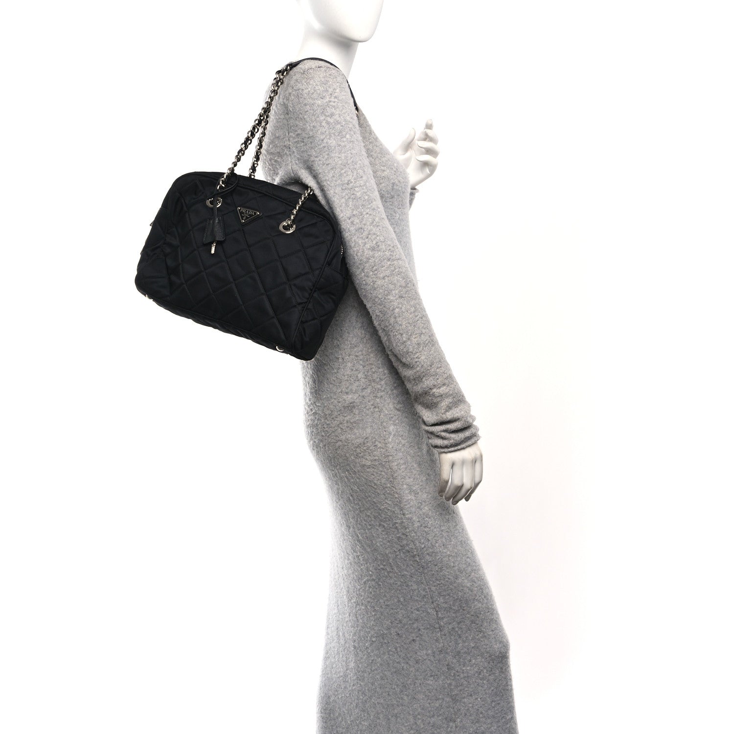 Prada Nylon Tessuto Impuntu Quilted Shoulder Bag Black 1837346