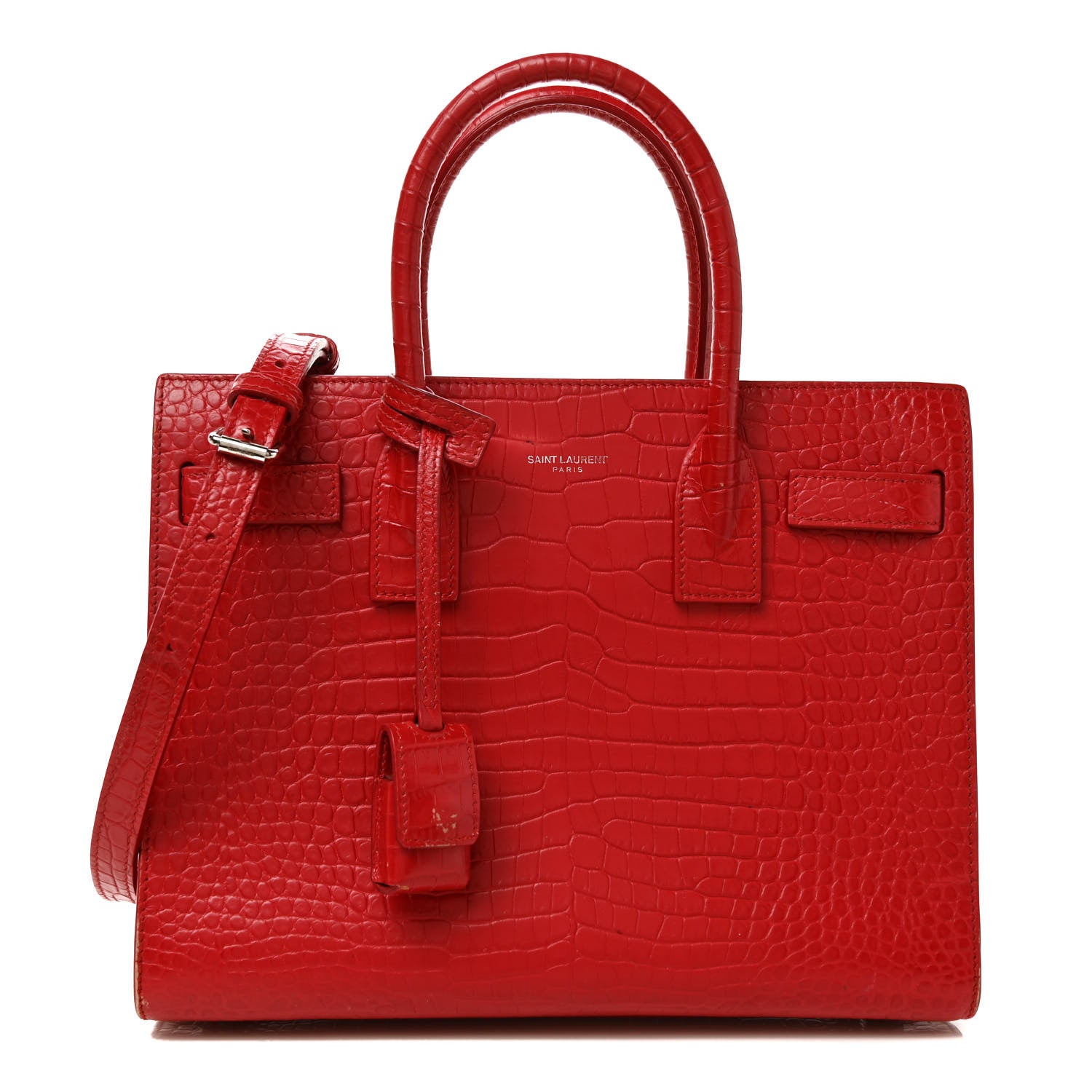 Saint Laurent Calfskin Crocodile Embossed Baby Sac De Jour Red 1 of 9