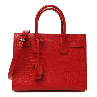 Saint Laurent Calfskin Crocodile Embossed Baby Sac De Jour Red 1 of 9