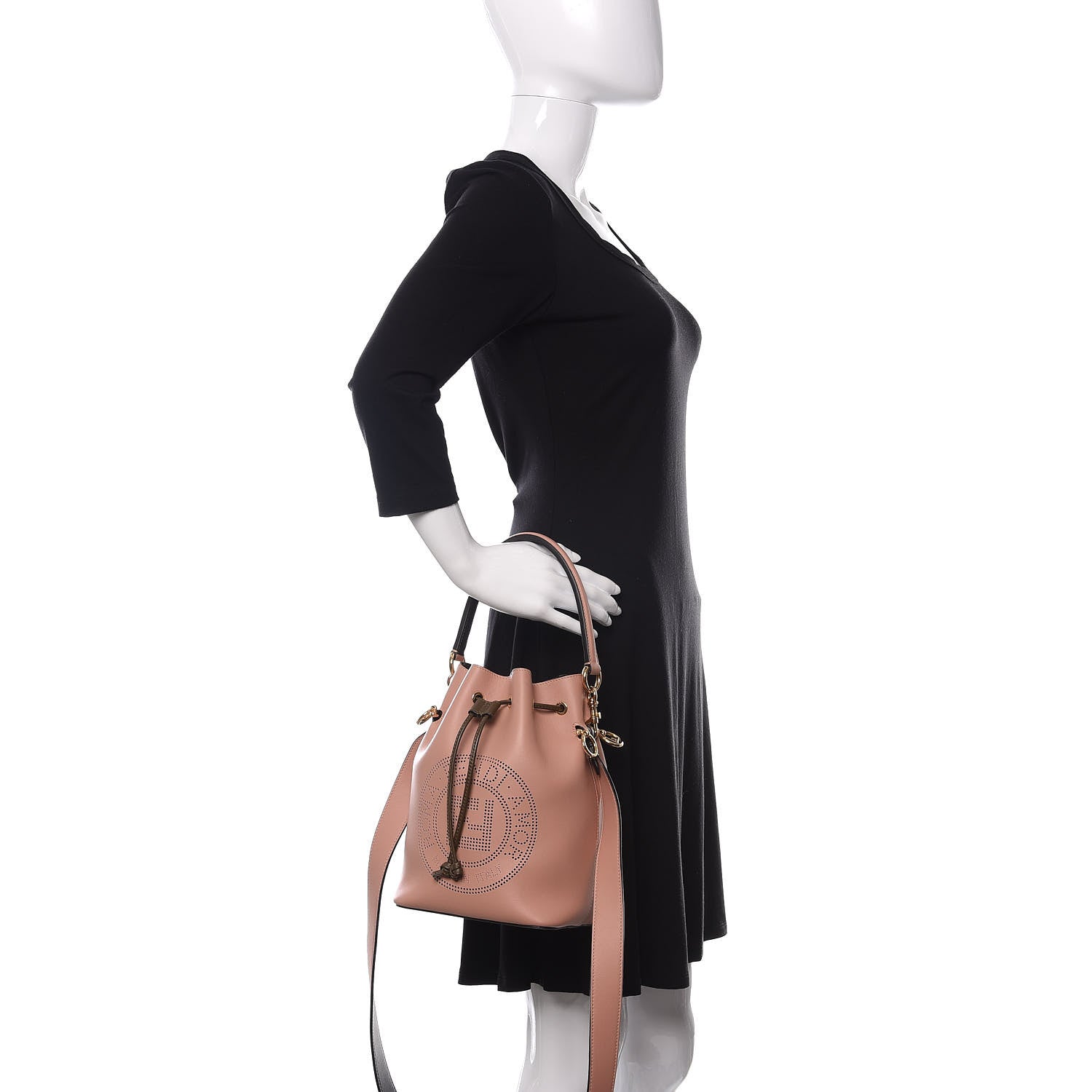 Fendi Vitello Grace F is Fendi Stamp Patch Perforated Small Mon Tresor Bucket Bag Rosa Bourbon 3 of 10