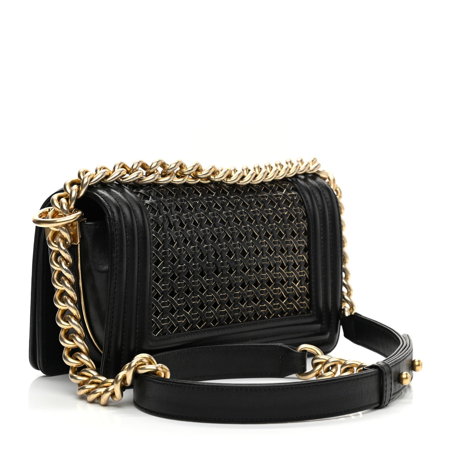 Sheepskin Braided Small Boy Reverso Flap Black