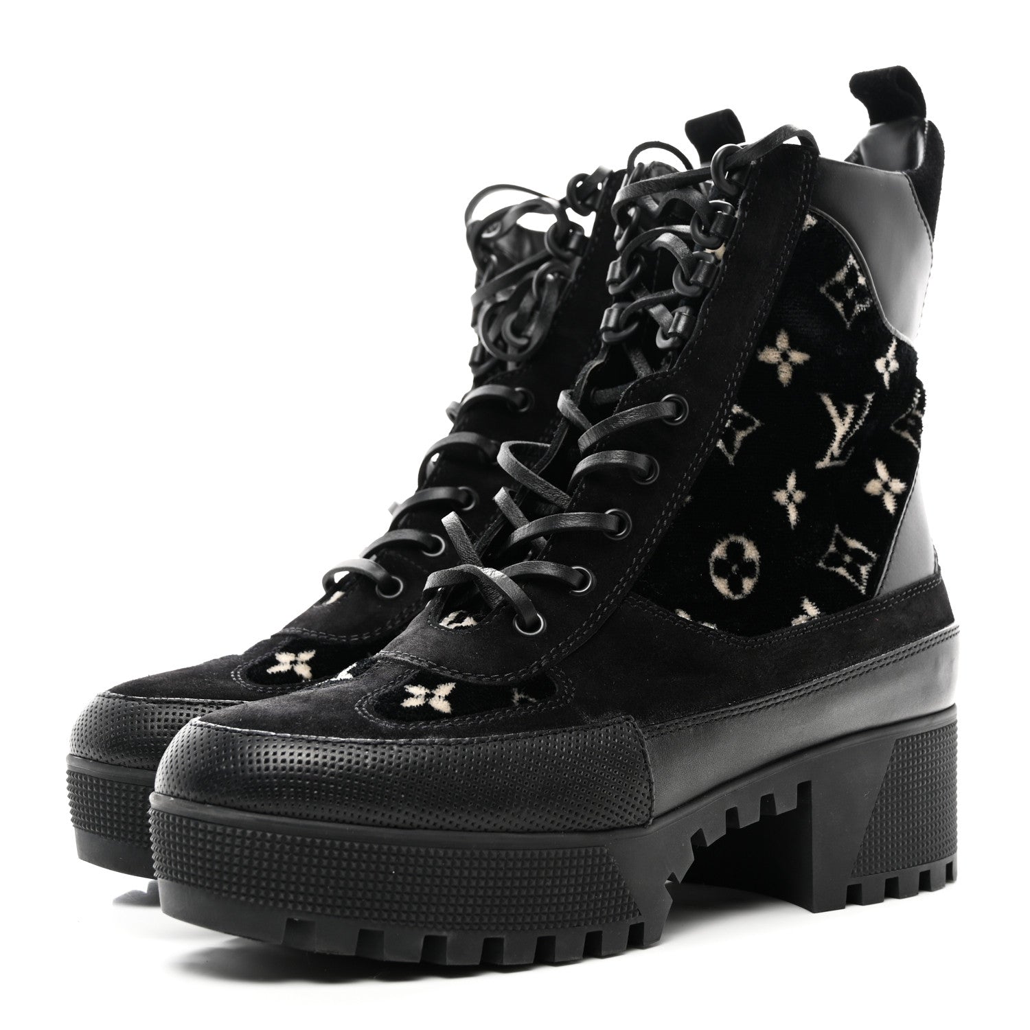 Louis Vuitton Velvet Calfskin Monogram Laureate Platform Desert Boots 41 Black White 3 of 8