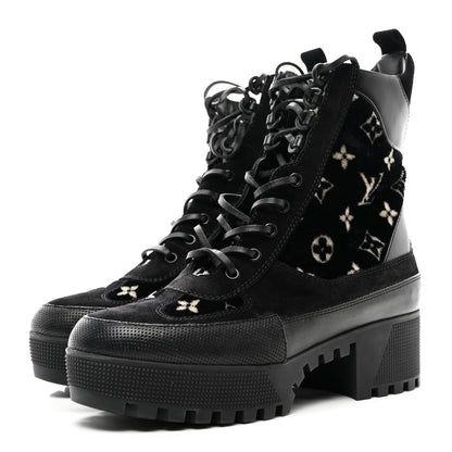 Louis Vuitton Velvet Calfskin Monogram Laureate Platform Desert Boots 41 Black White 3 of 8