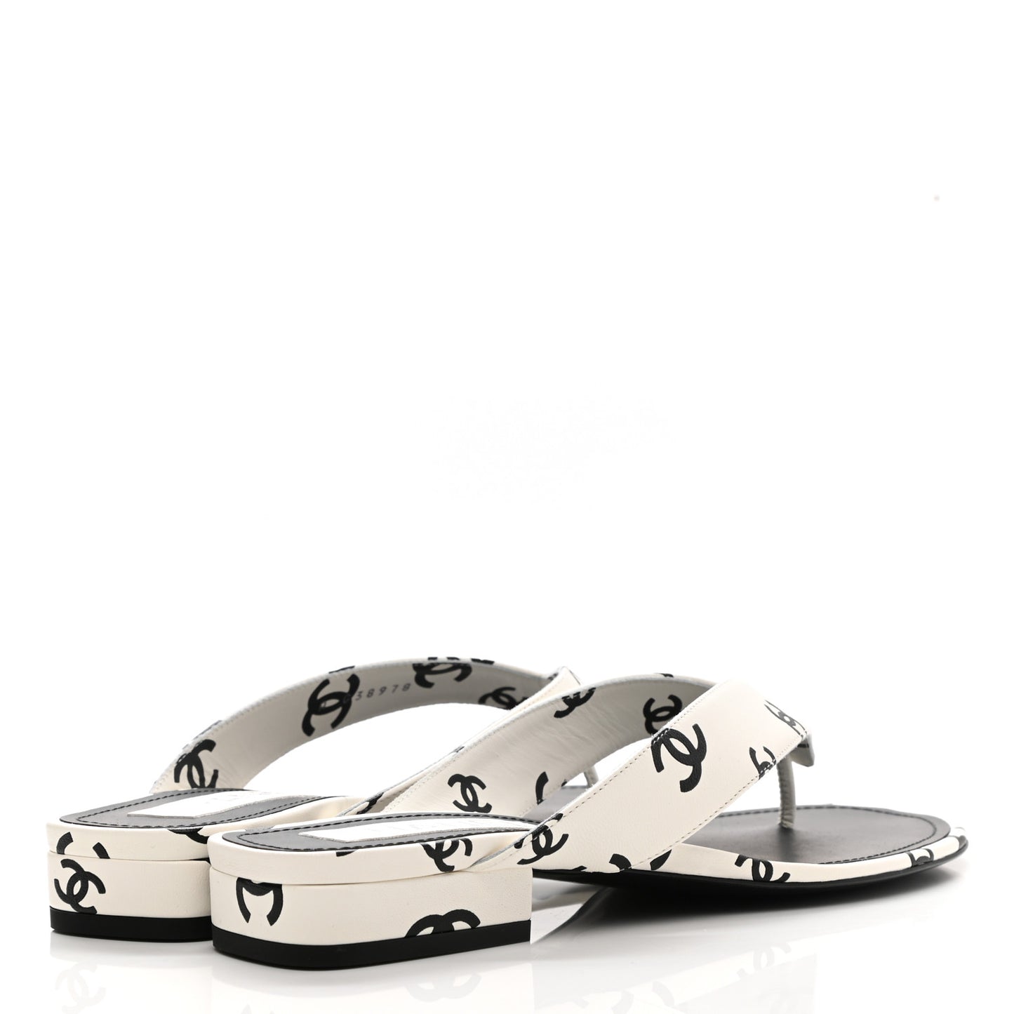 Printed Lambskin Coco Beach Thong Sandals 38.5 White Black