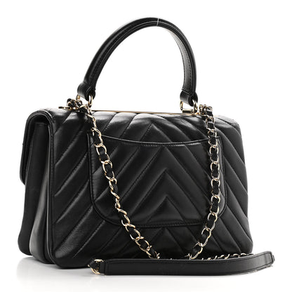 Chanel Lambskin Chevron Quilted Small Trendy CC Dual Handle Flap Bag Black 3 of 11