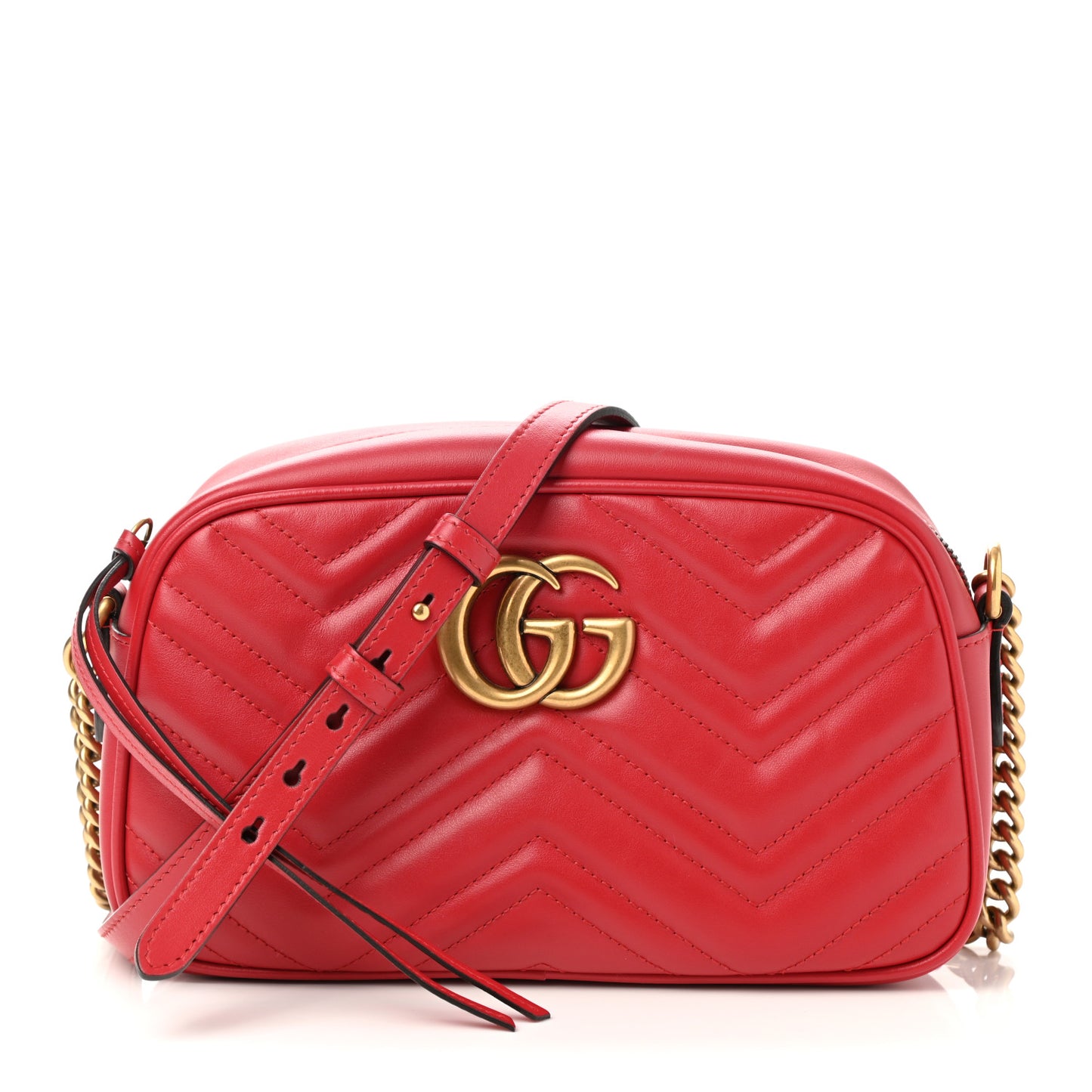 Calfskin Matelasse Small GG Marmont Chain Shoulder Bag Hibiscus Red
