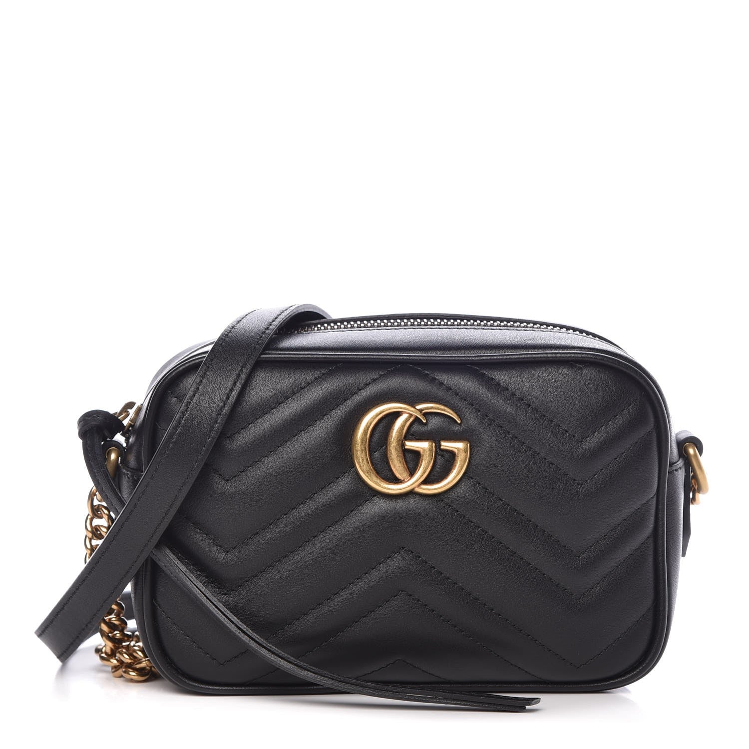 Gucci Calfskin Matelasse Mini GG Marmont Chain Shoulder Bag Black 1 of 7