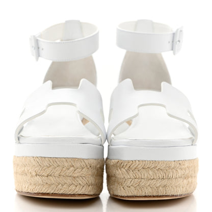 Hermes Goatskin Elda Espadrille Wedge Sandals 35 White 2 of 9