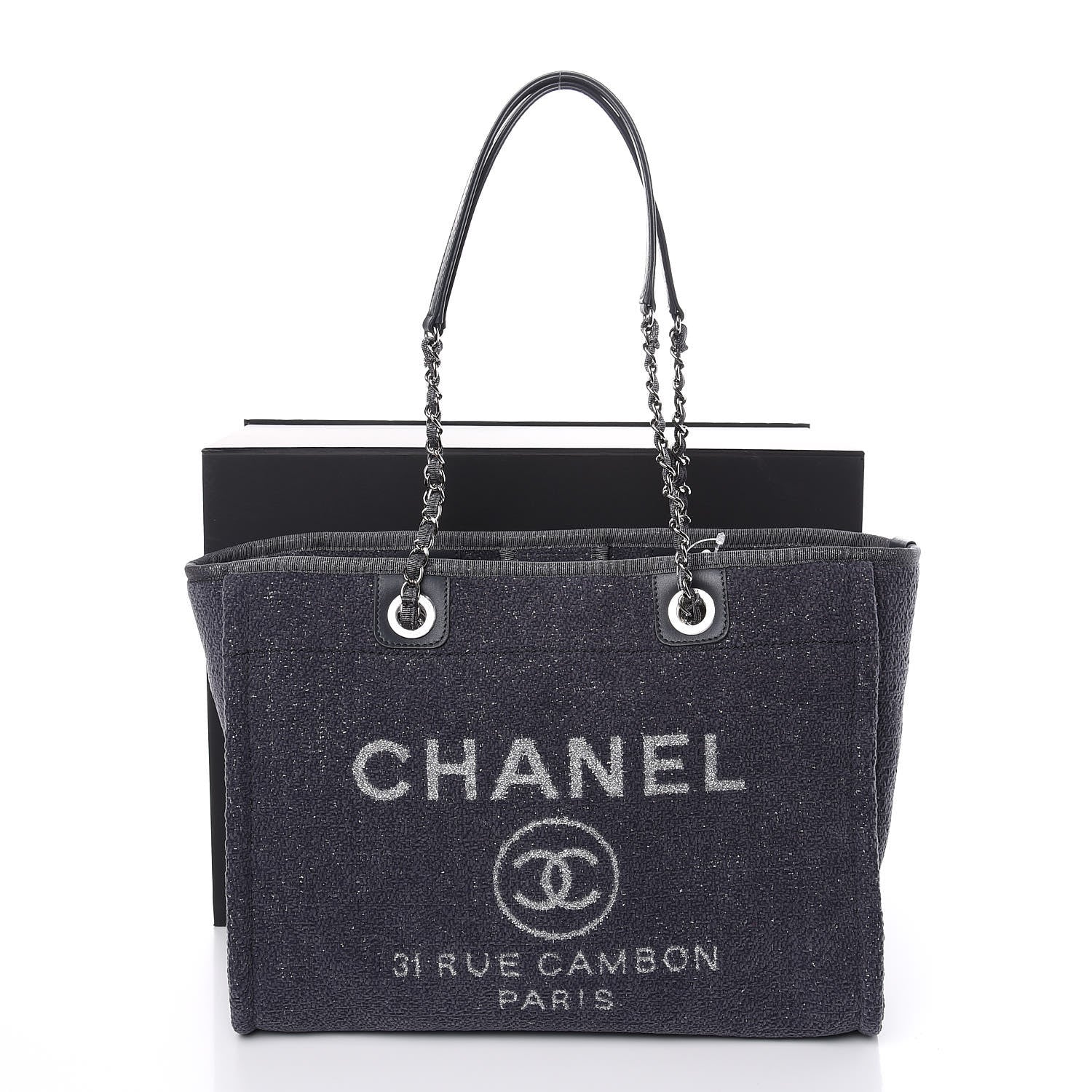 Chanel Lurex Boucle Small Deauville Tote Light Grey 7 of 9