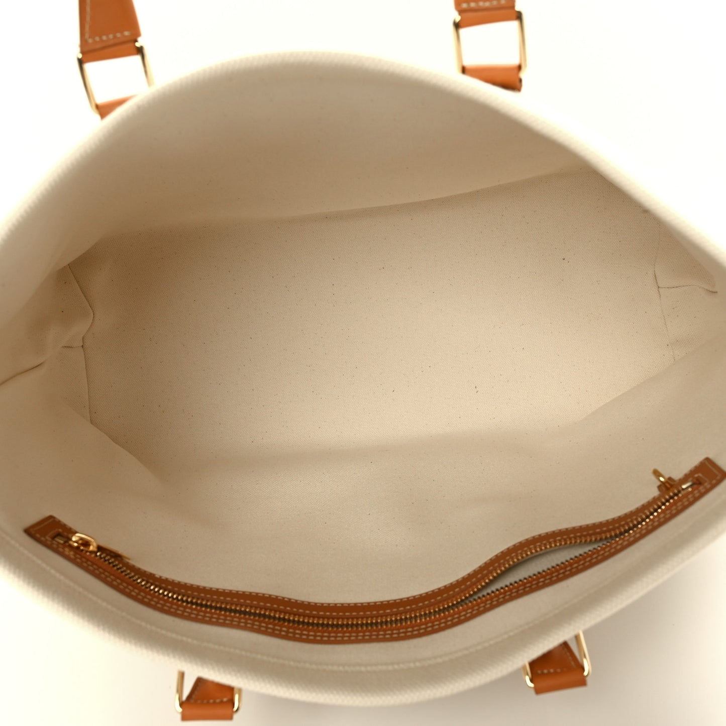 Canvas Calfskin Horizontal Cabas Natural Tan
