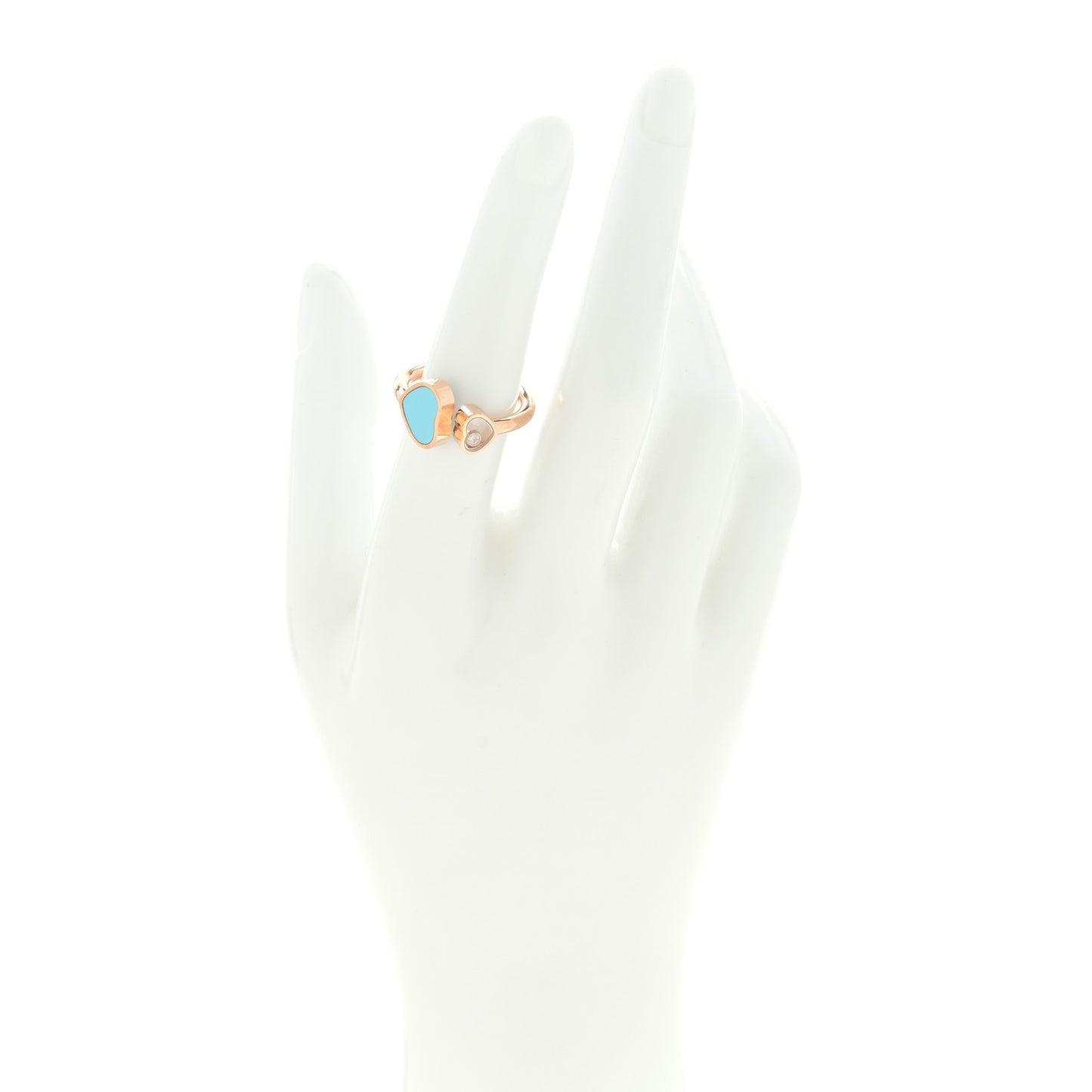 18K Rose Gold Diamond Turquoise Happy Hearts Ring 52 6