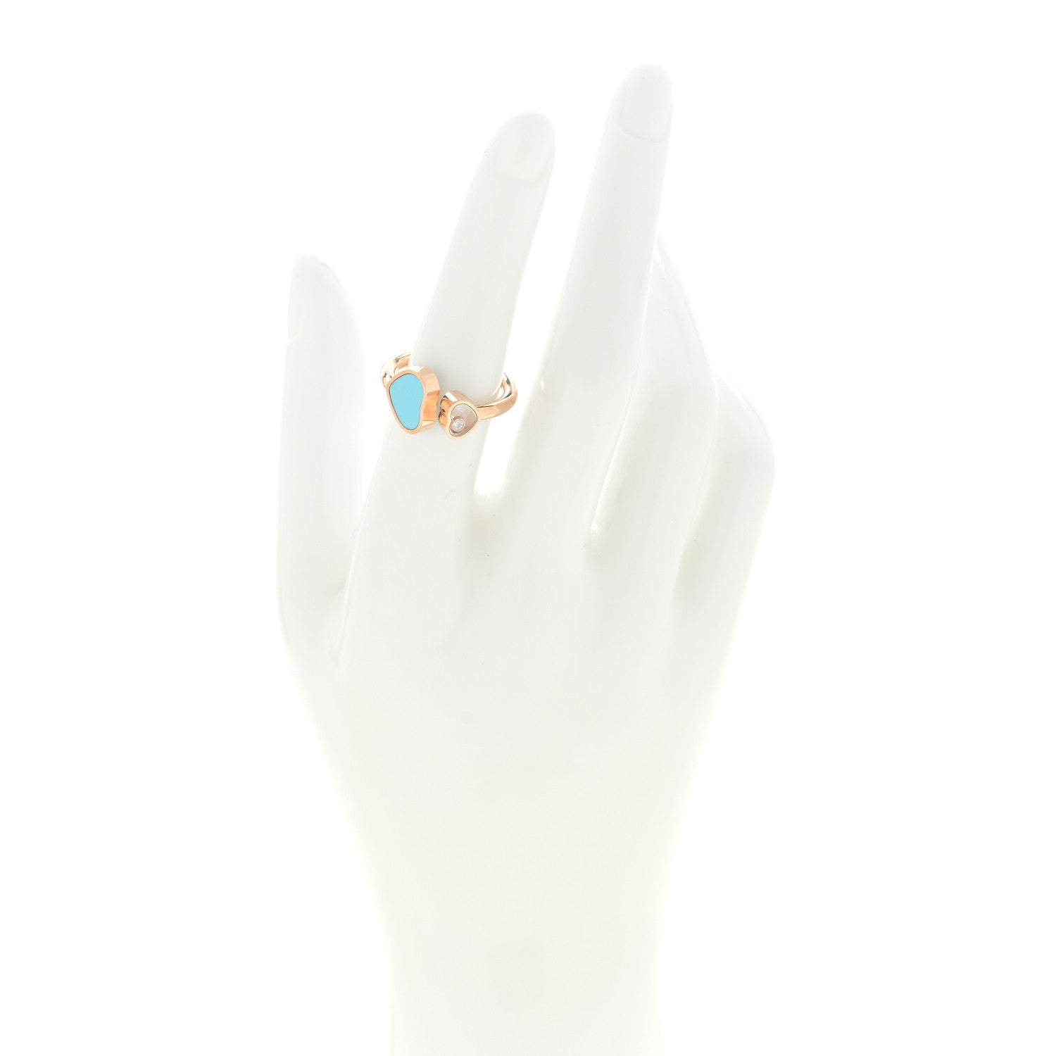 Chopard 18K Rose Gold Diamond Turquoise Happy Hearts Ring 52 6 2 of 5