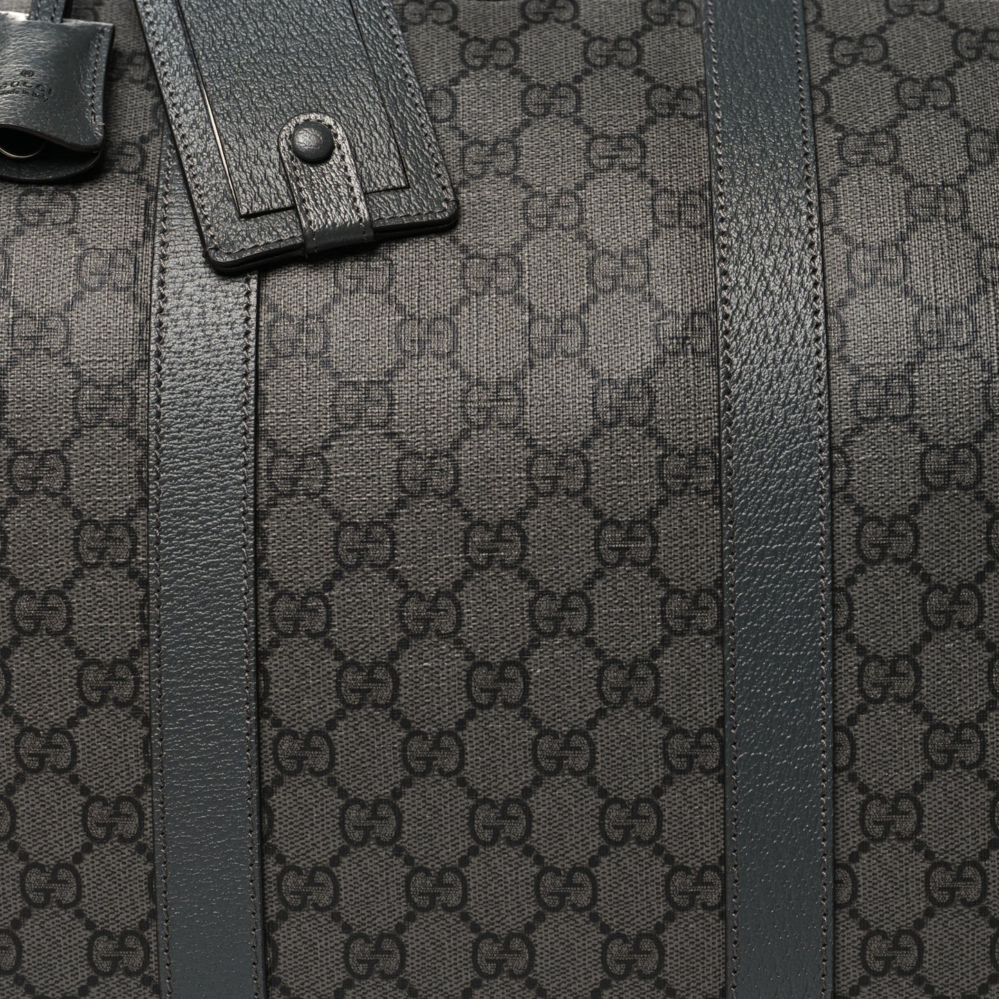 GG Supreme Monogram Textured Dollar Calfskin Large Savoy Duffle Bag Grey Black Graphite Grey